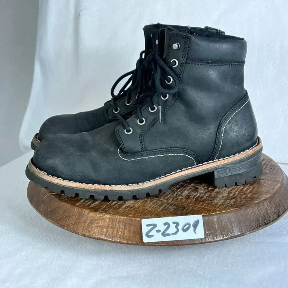 Harley Davidson Boots Mens 10.5 Bentler 6 Inch Side Zip Ankle Full Grain Leather
